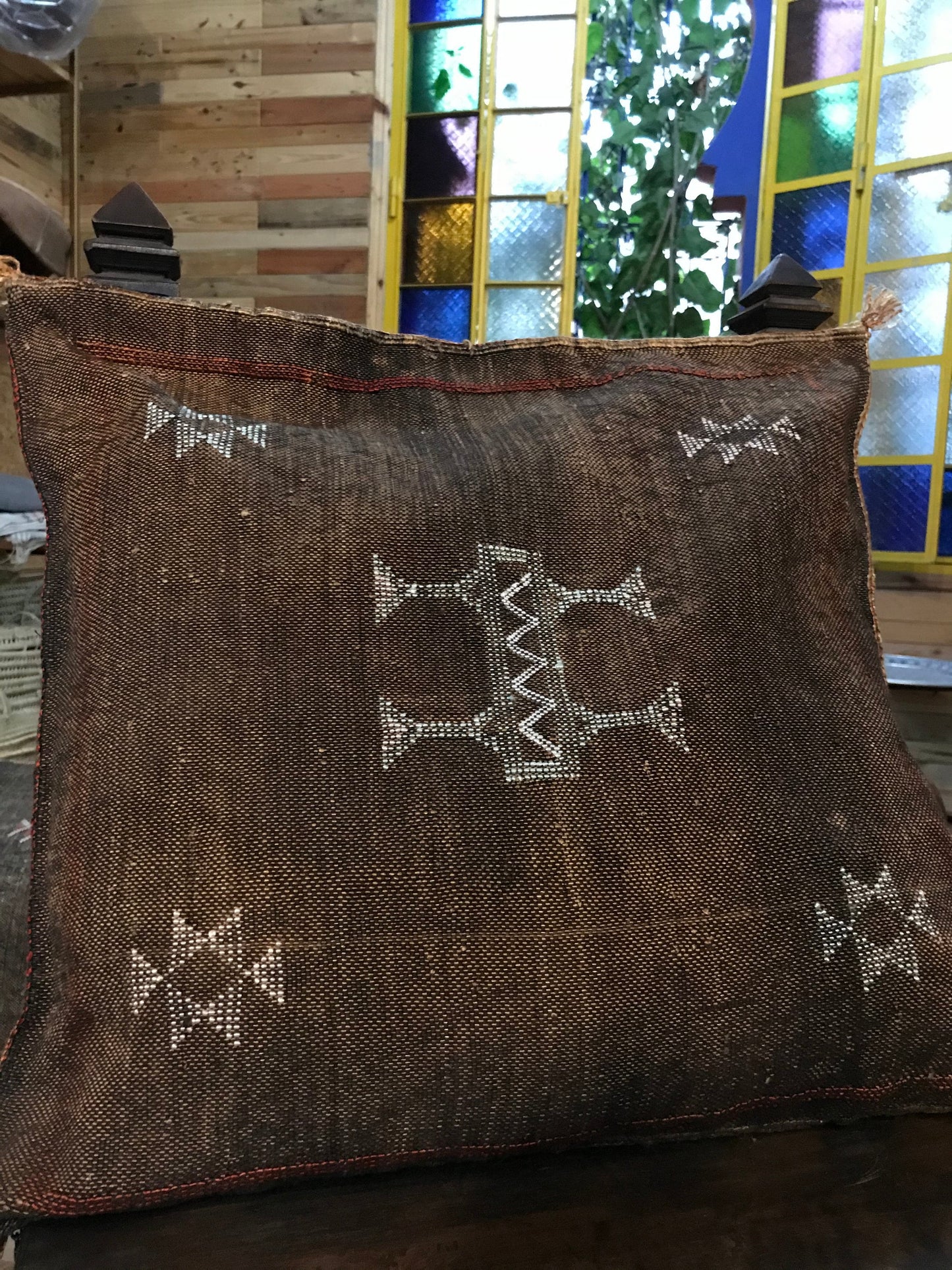 Medium Brown Square Cactus Silk Hand Woven by Berber,Pillow Throw,Moroccan Pillow Sabra Cushion Cover,Handmade Cactus Silk Pillow Cover