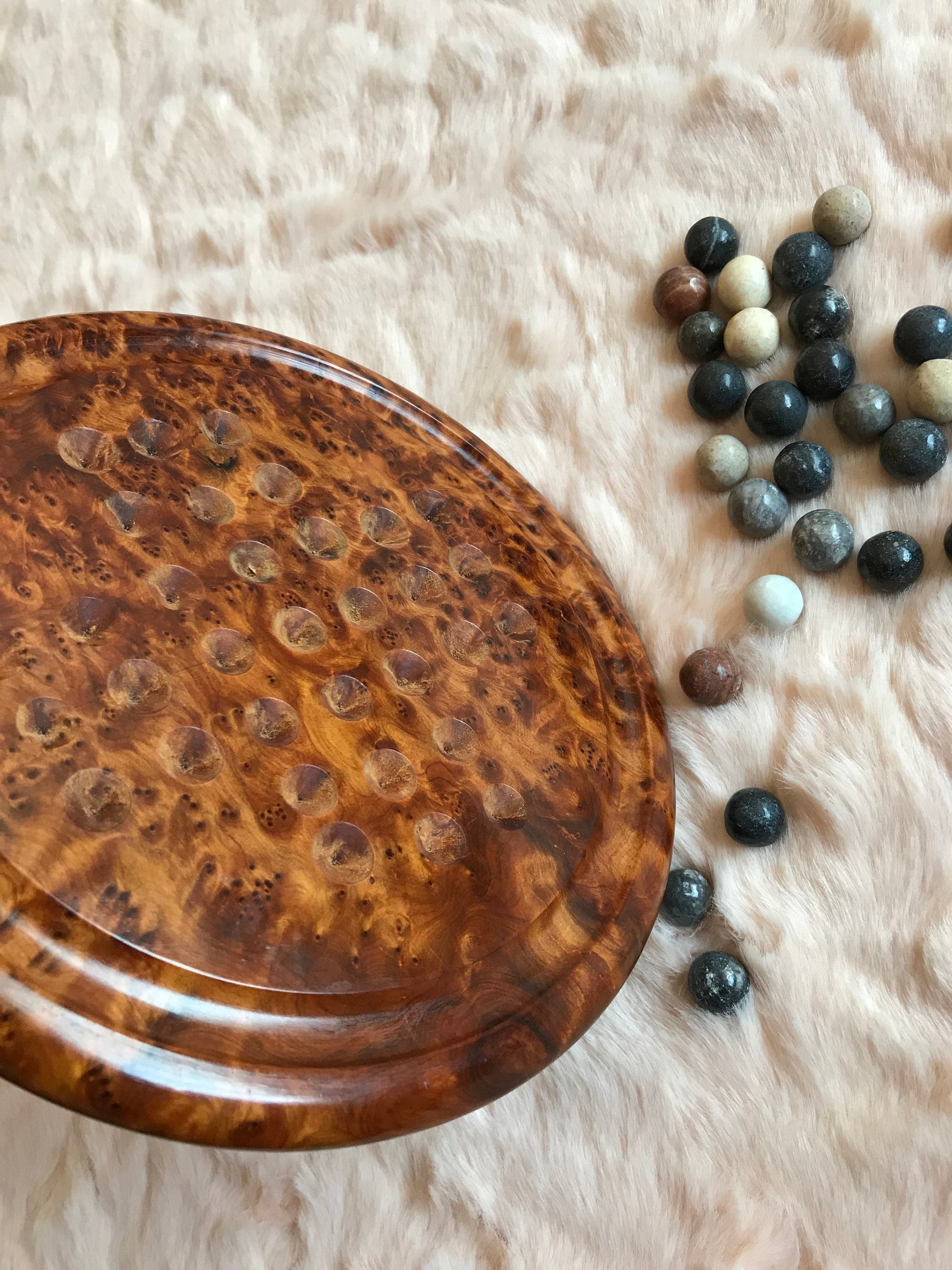 Moroccan Handmade Vintage Root Thuya wood Solitaire Game,Craft work,Thuya tree,Gift idea, engraved custom thuya game board with Marble Balls