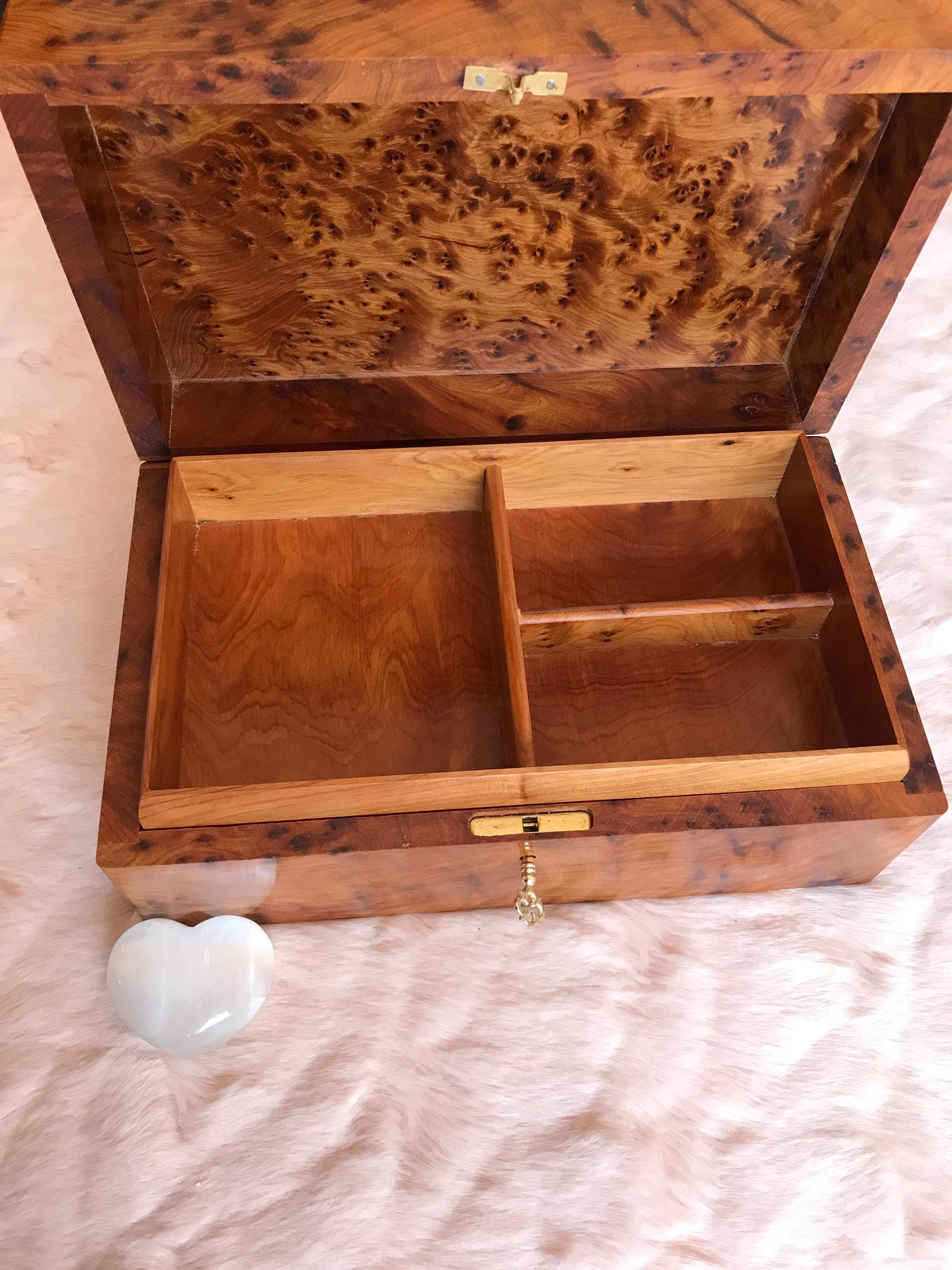 10"x6" Moroccan jewellery Box,large lockable thuya wooden burl Jewelry Box organizer with key,Christmas Couples gift,wedding wood memory box