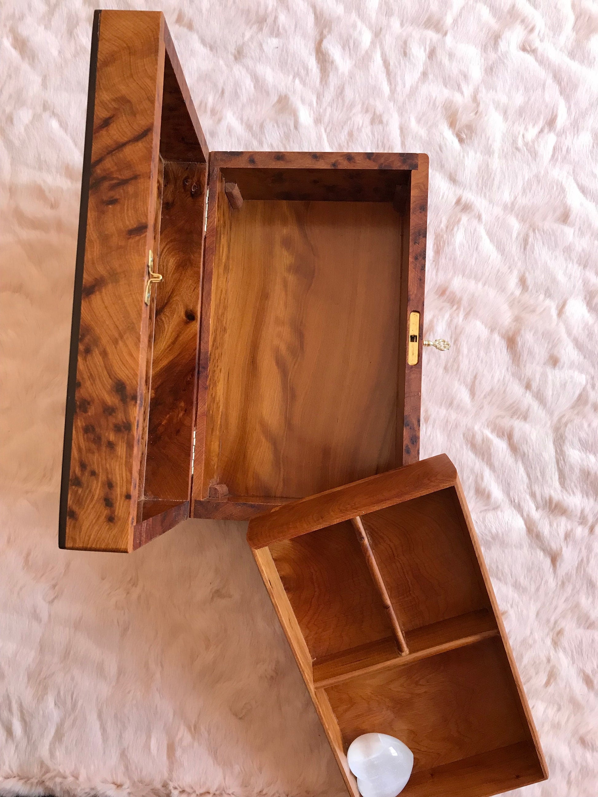 10"x6" Moroccan jewellery Box,large lockable thuya wooden burl Jewelry Box organizer with key,Christmas Couples gift,wedding wood memory box