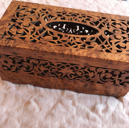 Moroccan Handmade engraved handkerchief thuya wood box,Craft work,Thuya tree,Thuya tissue holder Box deco,luxurious thuya wood decoration