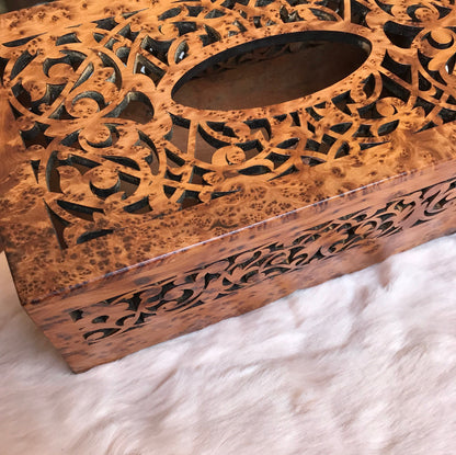 Moroccan Handmade engraved handkerchief thuya wood box,Craft work,Thuya tree,Thuya tissue holder Box deco,luxurious thuya wood decoration