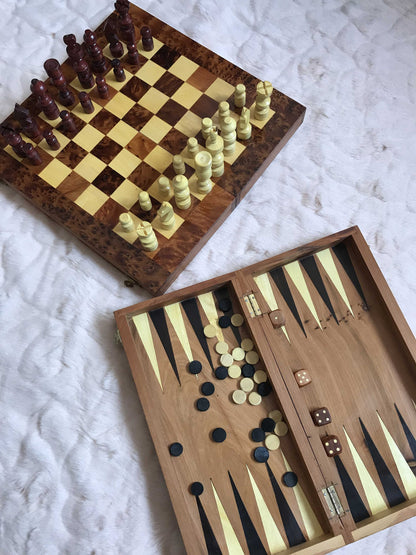 Moroccan backgammon and chess set game,handmade chess - backgammon board games,one board multiple games,lemon thuya wooden games