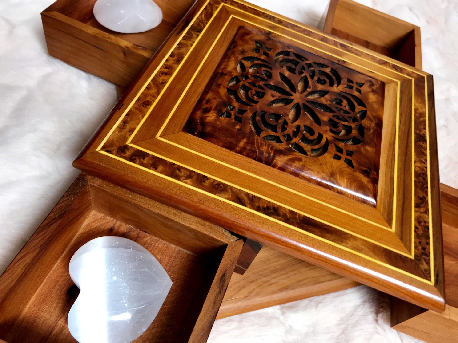 8"x6" Moroccan puzzle box,secret opening thuya wood jewellery Box organizer with 4 cases,mystery trinket jewelry box,wedding Jewelry memory
