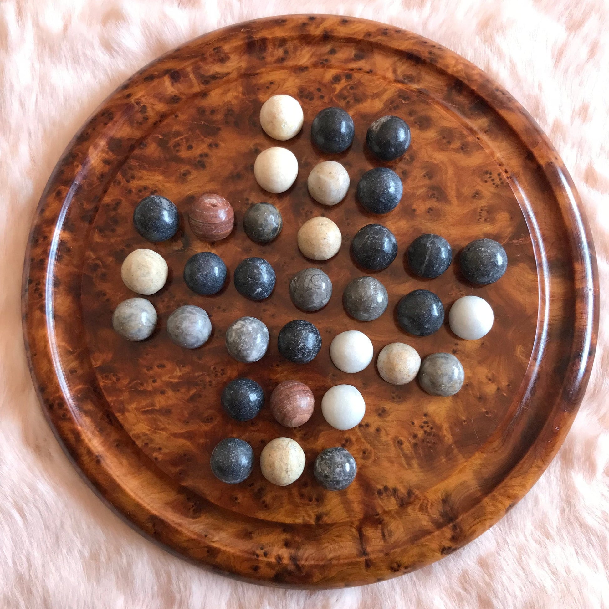 Moroccan Handmade Vintage Root Thuya wood Solitaire Game,Craft work,Thuya tree,Gift idea, engraved custom thuya game board with Marble Balls