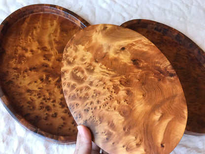 Set of 3 Moroccan Large Thuya burl Wood Oval Serving Trays,Dining & Serving natural luxury table,plate,decorative serving dish plate,trays