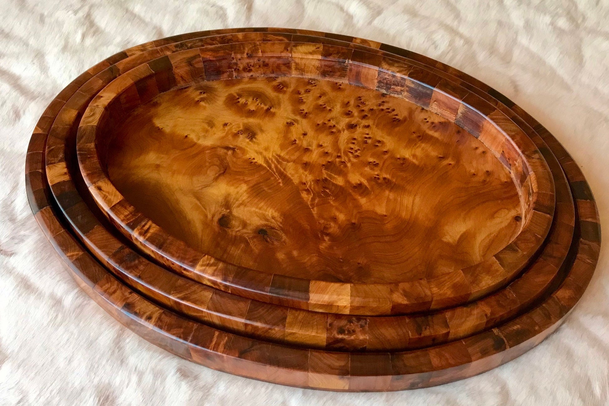 Set of 3 Moroccan Large Thuya burl Wood Oval Serving Trays,Dining & Serving natural luxury table,plate,decorative serving dish plate,trays