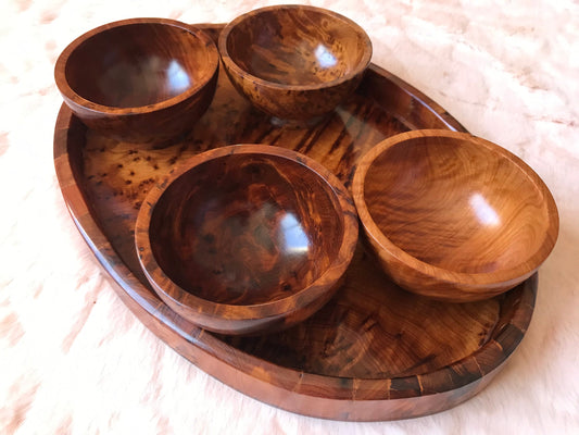 Moroccan Large Thuya burl Wood Oval Serving Tray with bowls,Dining & Serving natural luxury table,plate,decorative serving dish plate,trays
