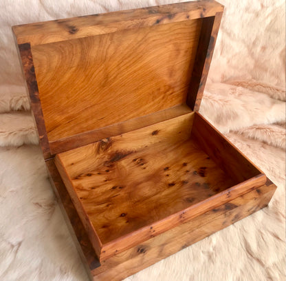 Moroccan handmade thuya burl wooden jewellery Box organizer,engraved,inlaid with walnut and cedar wood,Birthday,wedding memory thuya box