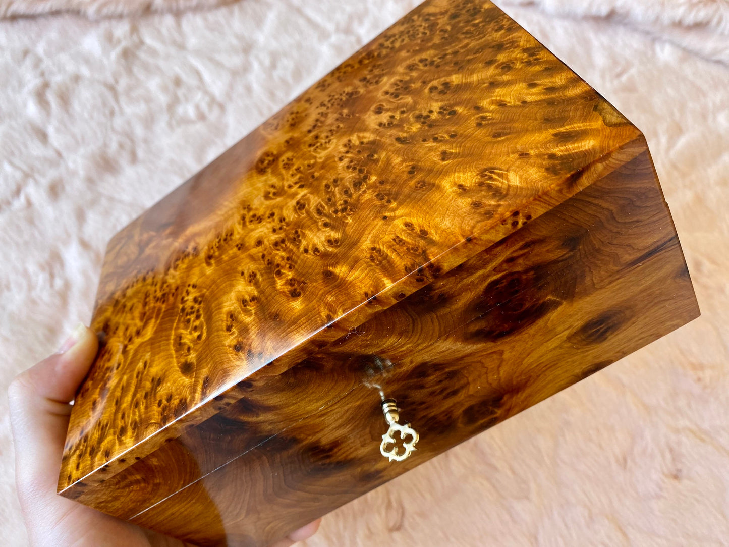 Moroccan lockable thuya burl wooden jewellery Box holder with key, Keepsake Couple gift,Birthday,wedding Jewelry memory,decorative box