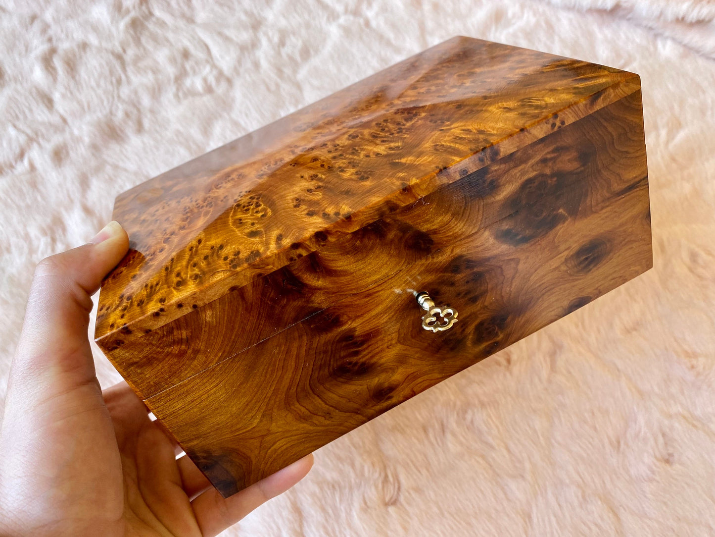 8"x5" Moroccan lockable thuya burl wooden jewellery Box holder with key, Keepsake Couple gift,Birthday,wedding Jewelry memory,decorative box