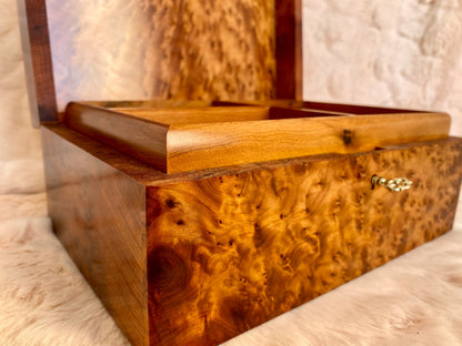 10"x6" High quality wooden jewellery Box,large lockable thuya wood burl Jewelry Box holder with key,memory couples gift,wedding wood box
