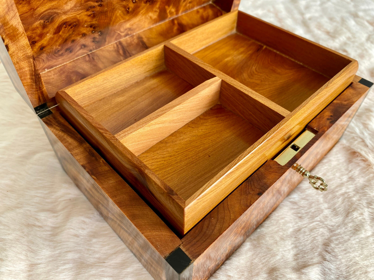 7"x5" Moroccan jewellery Box,large lockable thuya wooden burl Jewelry Box organizer with key,Christmas Couples gift,wedding wood memory box