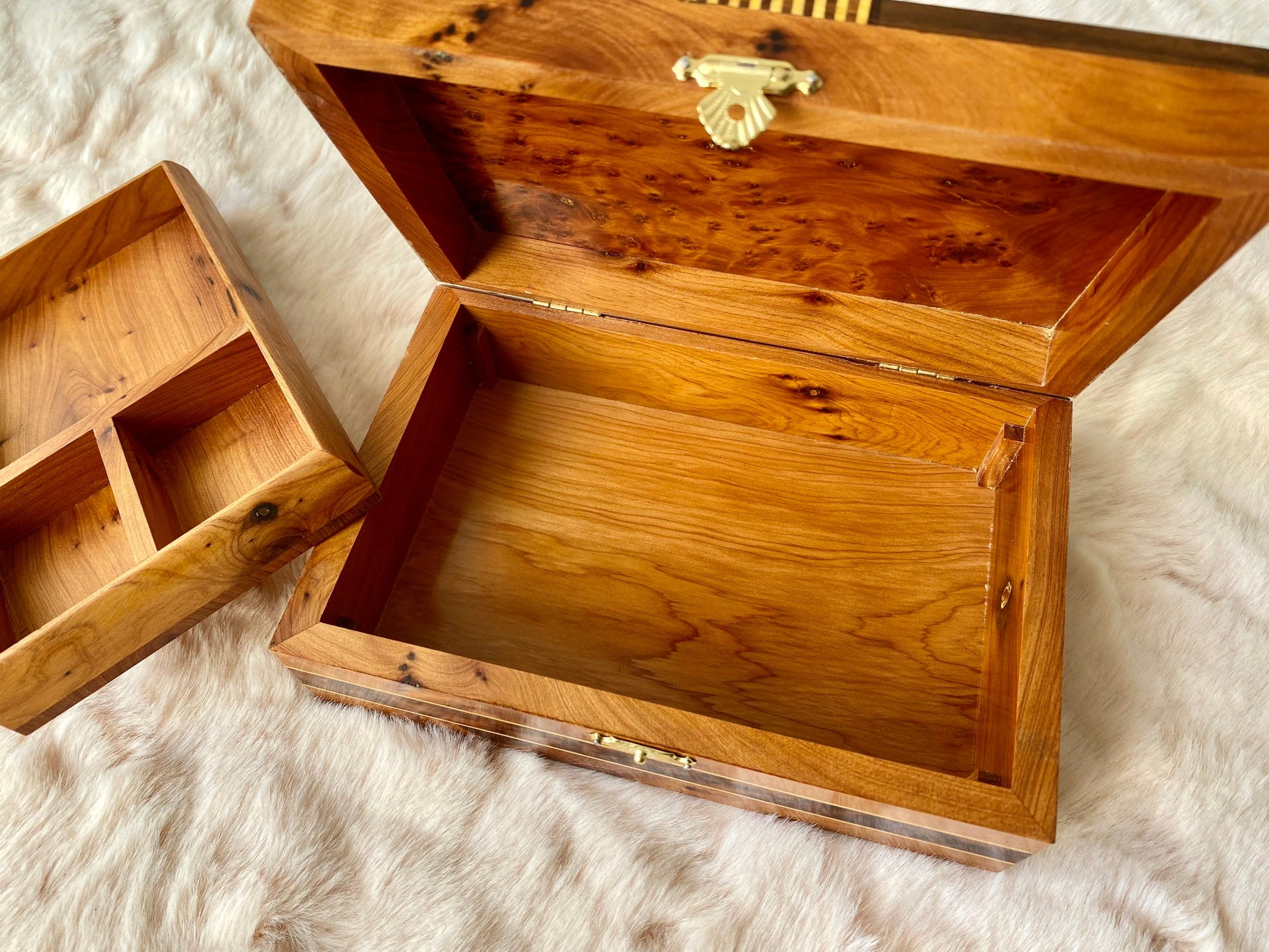 7"x5" Moroccan jewellery Box,large lockable thuya wooden burl Jewelry Box organizer with key,Christmas Couples gift,wedding wood memory box
