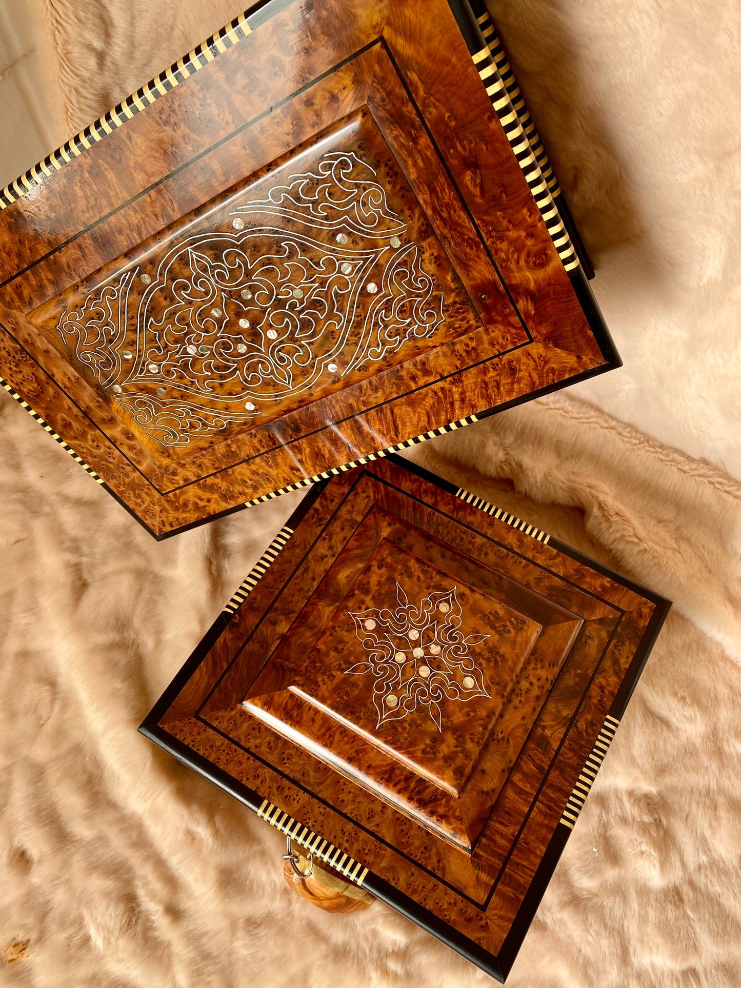 7"x7" Moroccan Royal jewellery burl wooden box inlaid with mother of pearl,lockable Luxury handmade gift box for anniversary,mirror inside