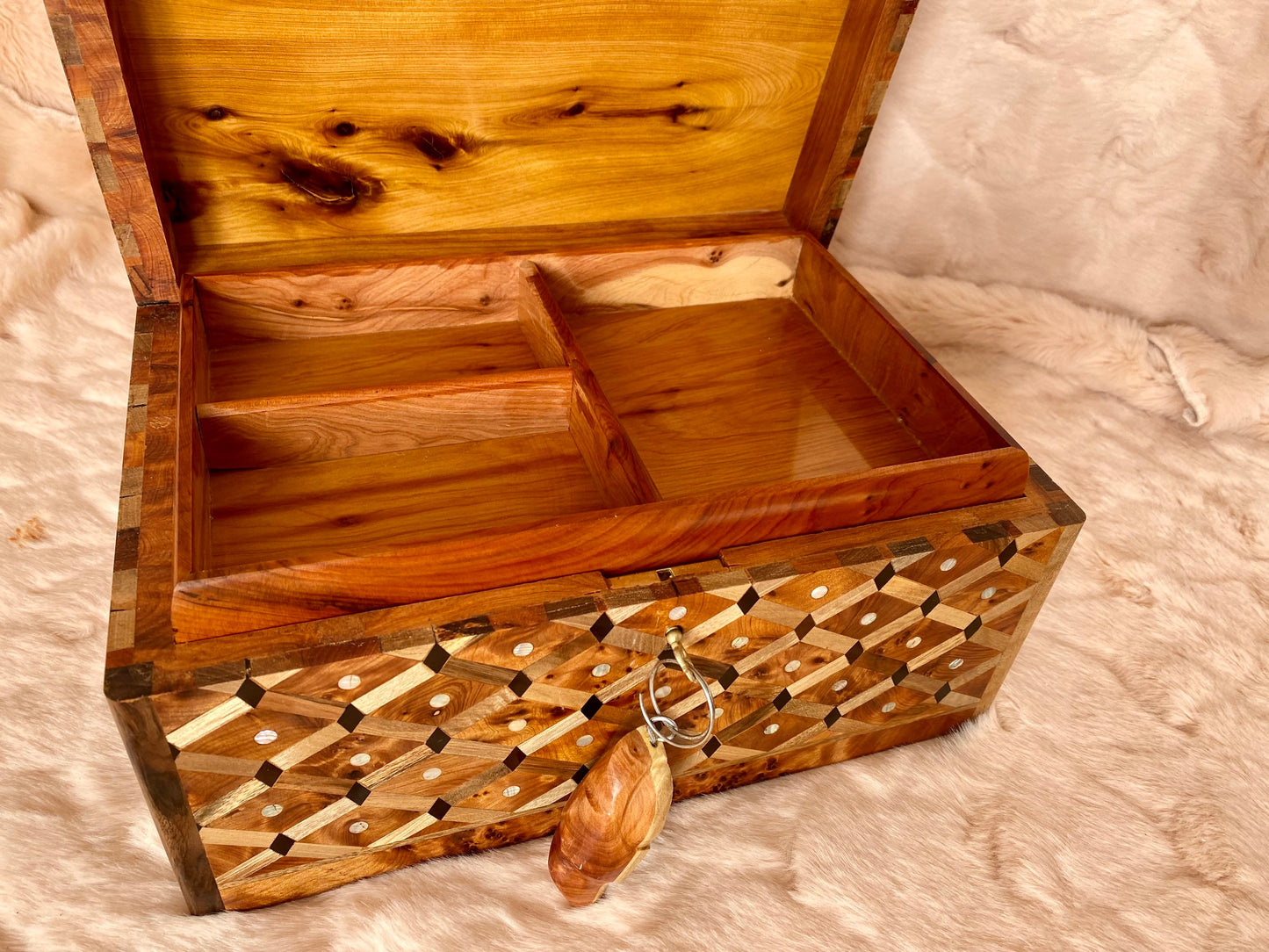 12x8 Solid lockable Jewelry Wood Box, large jewellery Thuya Burl wooden Box Keepsake Storage Inlaid with Mother of pearls,walnut,lemon wood