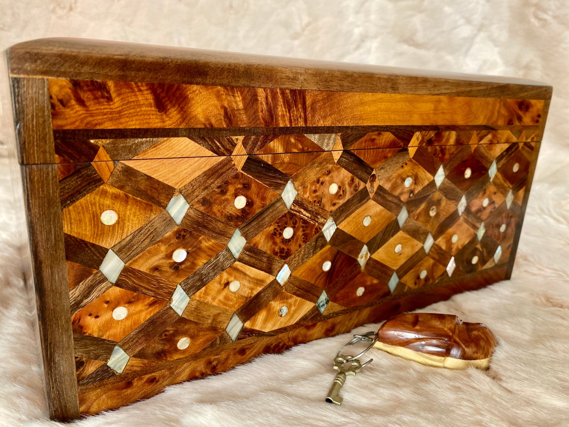 12x8 Solid lockable Jewelry Wood Box,large jewellery Thuya Burl wooden Box Keepsake Storage Inlaid with Mother of pearls,walnut,juniper wood