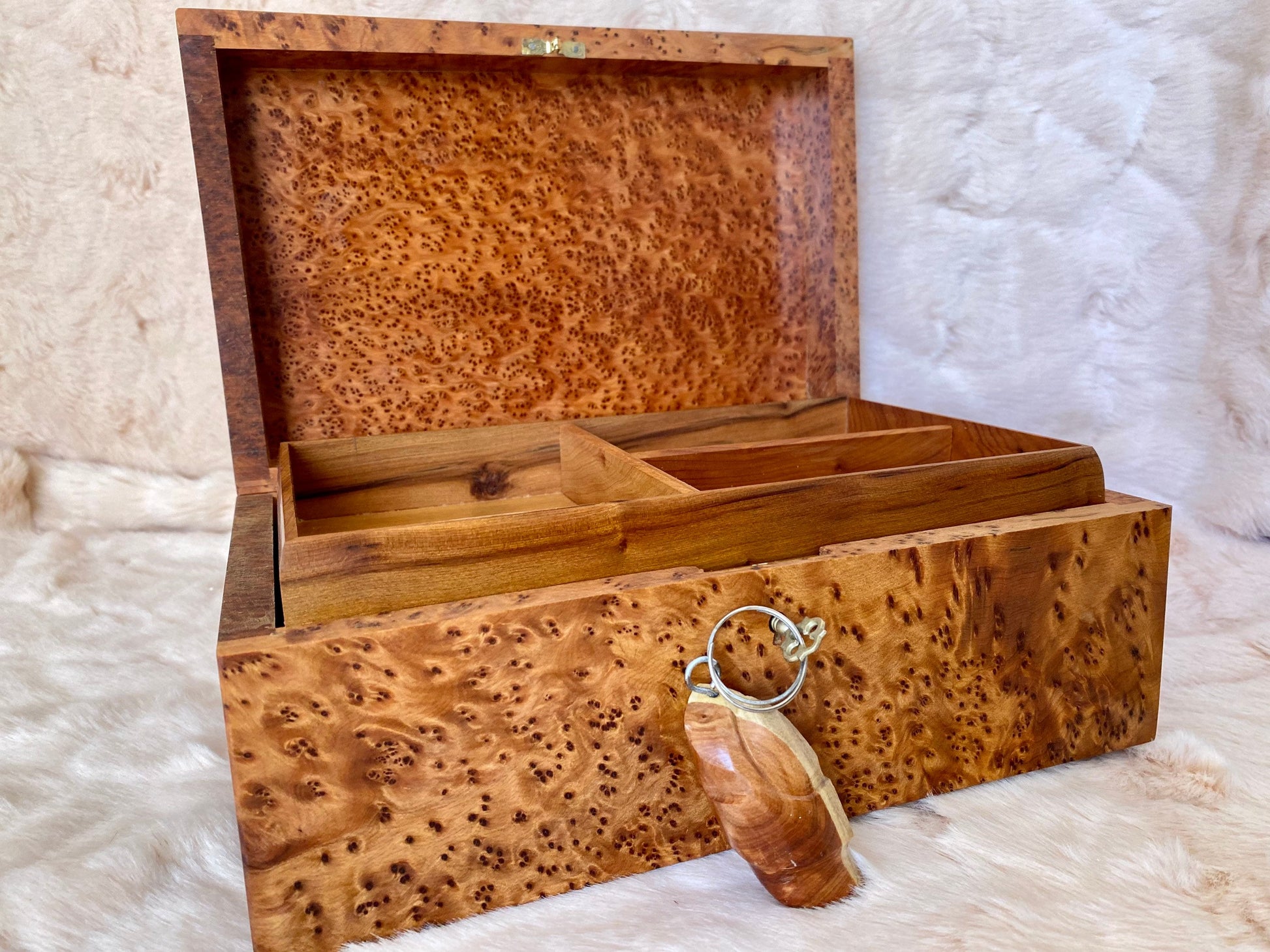 11"x7" Luxury lockable thuya burl wooden jewellery Box holder with key,Christmas Couples gift,Birthday,wedding Jewelry memory,decorative box