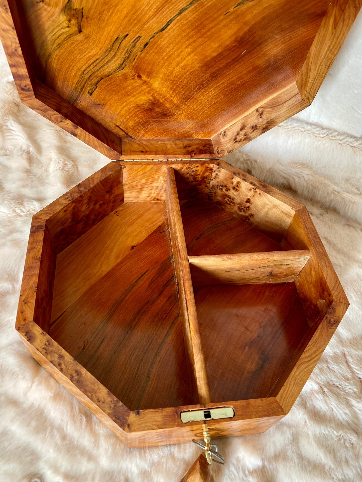 10"x10" Moroccan Octagonal lockable burl wooden jewellery Box organizer with key,inlaid with walnut wood,Birthday,wedding memory thuya box