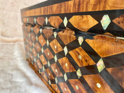 15"x10" Large jewellery wood Box,handmae Moroccan burl lockable thuya wooden box with key,mother of pearls engraving,wedding gift memory box