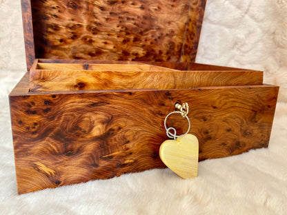 11"x7" Luxury lockable thuya burl wooden jewellery Box holder with key,Christmas Couples gift,Birthday,wedding Jewelry memory,decorative box