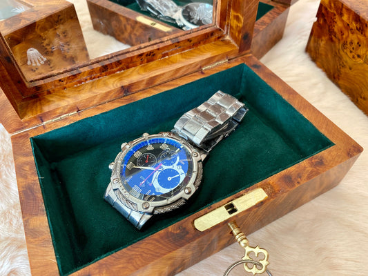 6"x4" Luxury Handcrafted Thuya Wood Watch Box with Glass Top Box with Green Suede Lining, sunglass storage wooden box,long-lasting watch box