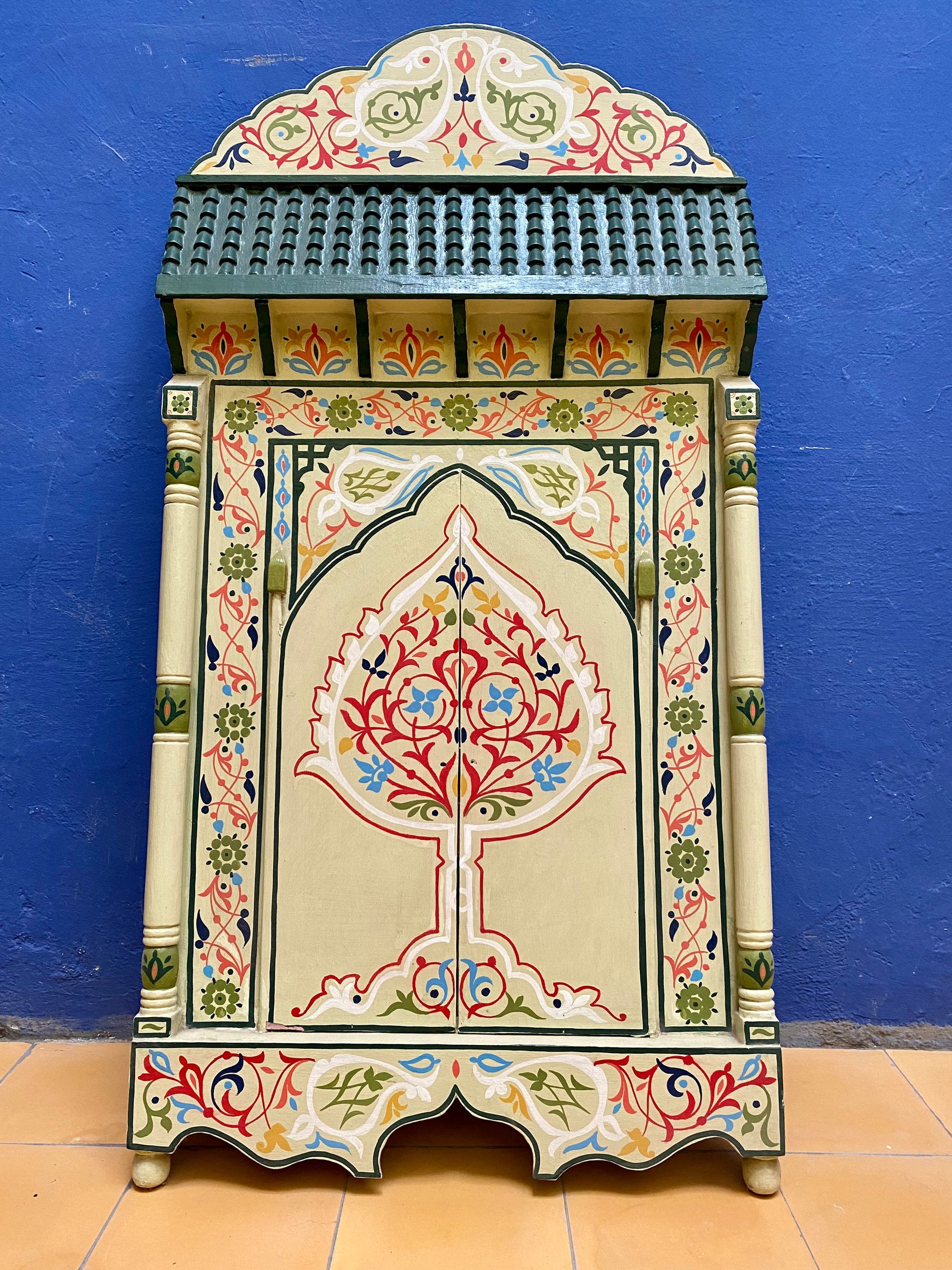 47"x23" Moroccan hand-painted Geometric pattern mirror,Exotic Artisanal Wall mirror,Handmade Unique Decorative Colorful Floral motif mirror