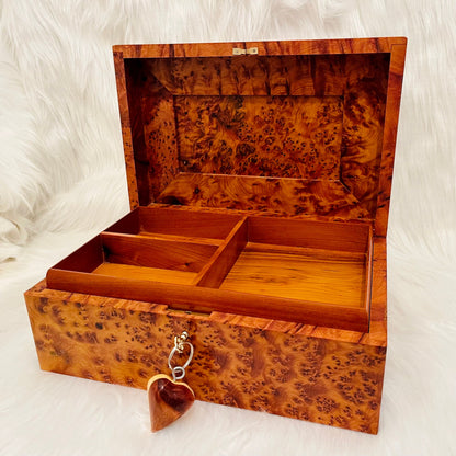 12"x8" Luxury lockable thuya burl wooden jewellery Box holder with key,Christmas Couples gift,Birthday,wedding Jewelry memory,decorative box