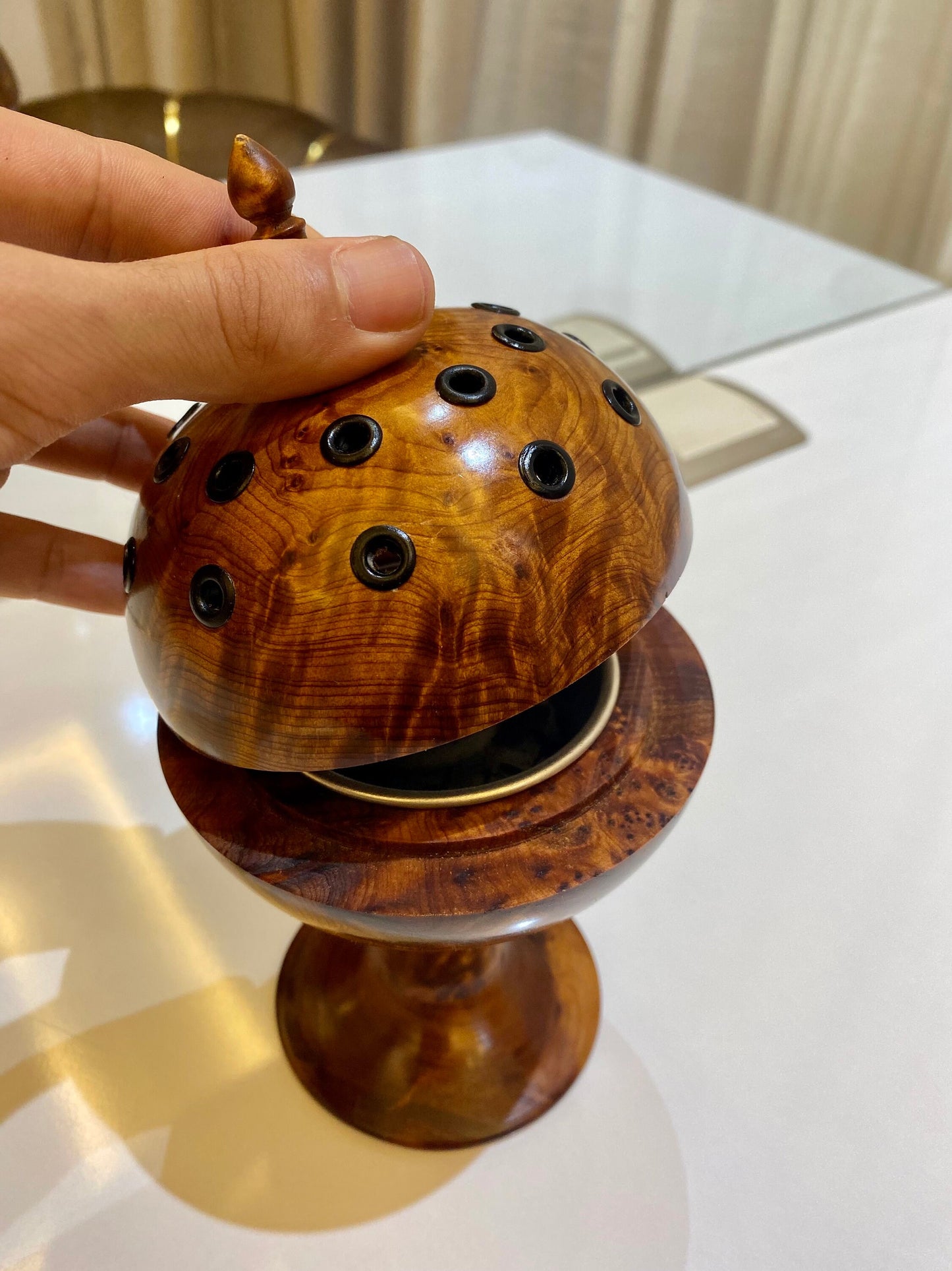 4"x4" Moroccan Handcrafted Ball thuya Wood Incense Burner with Slow Release Tub Feature,Gift idea,incense burner with drawer,home decor