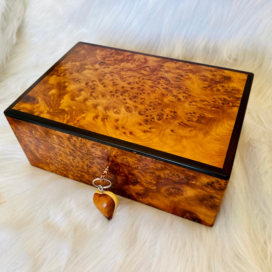 12"x8" Moroccan jewellery Box,large lockable thuya wooden burl Jewelry Box organizer with key,Christmas Couples gift,wedding wood memory box