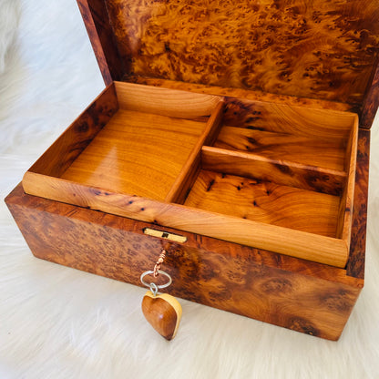 12"x8" Moroccan jewellery Box,large lockable thuya wooden burl Jewelry Box organizer with key,Christmas Couples gift,wedding wood memory box