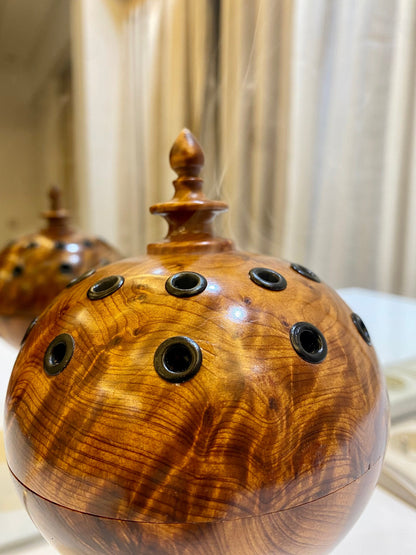 4"x4" Moroccan Handcrafted Ball thuya Wood Incense Burner with Slow Release Tub Feature,Gift idea,incense burner with drawer,home decor