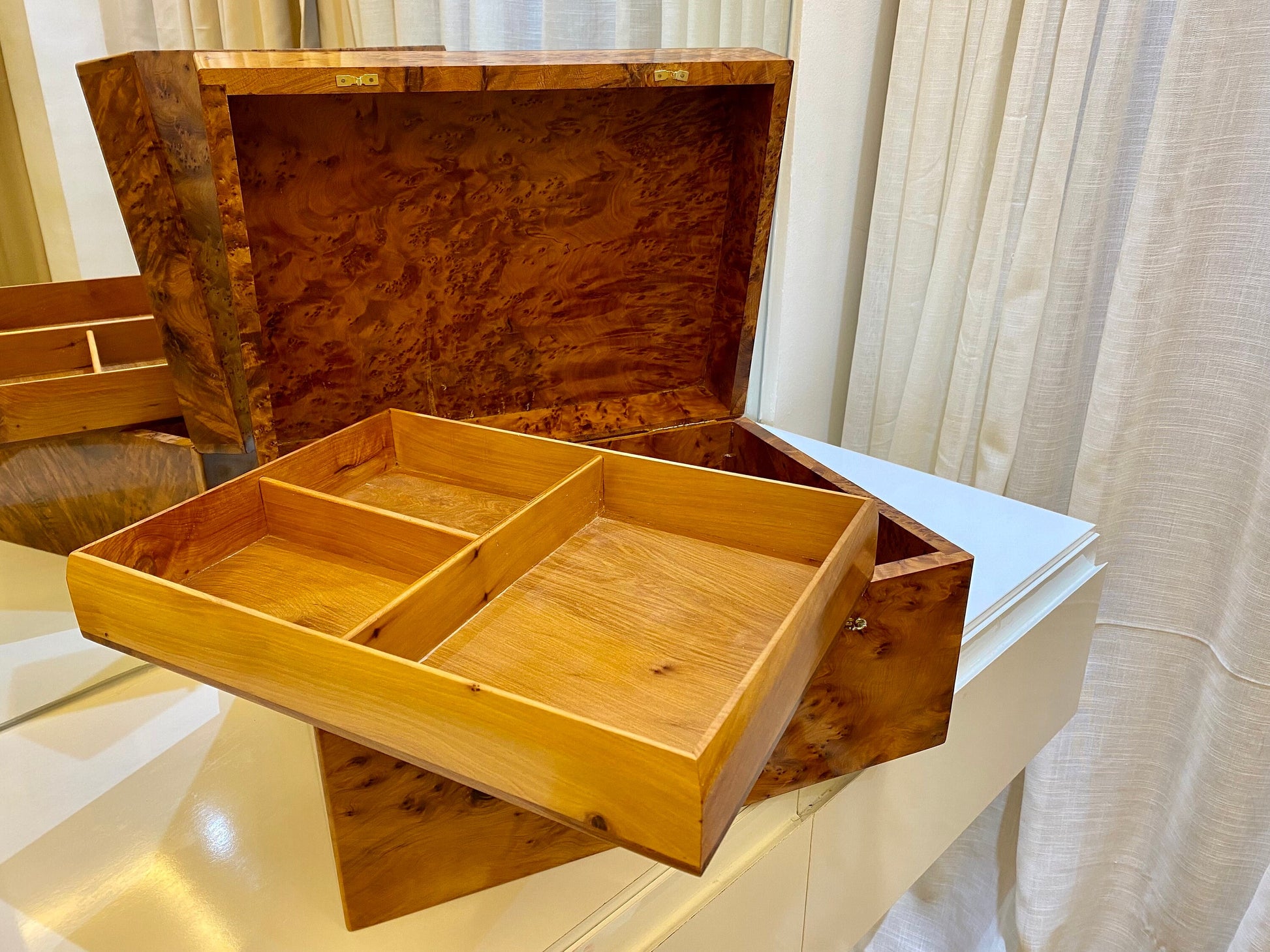 15.9"x11.8" Big Moroccan Storage burl thuya Box,lockable wooden burl Jewelry Box organizer with key,keepsake couples gift,wedding memory box