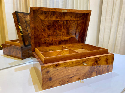 12"x8" Luxury large lockable wooden jewelry Box organizer with key,valentines wood box,wedding memory thuya box,Moroccan Aromatic Home Decor