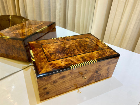 12"x8" Luxury large lockable wooden jewelry Box organizer with key,valentines wood box,wedding memory thuya box,Moroccan Aromatic Home Decor