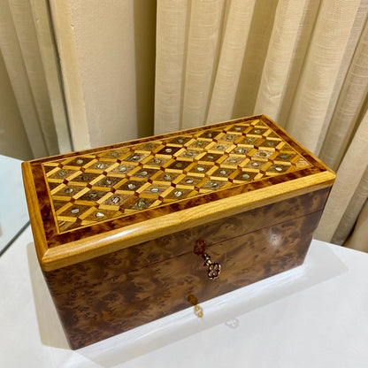 9"x4"x4" Jewellery Thuya wood Box with key,inlaid with mother of pearl,cedar wood,Gift idea, engraved Custom Moroccan wood Box with lock