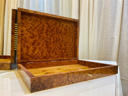 14"x10" Moroccan Thuya Wooden Box,Artisanal Wood Box with Striped Lemon Wood Accents Lockable and Handcrafted Keepsake large thuya box