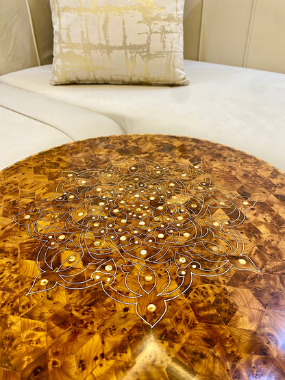 15" Handmade Wood Table with Thuya,Lemon,walnut wood,mother of pearls and brass Inlay,unique home decor living room,Moroccan Coffee table