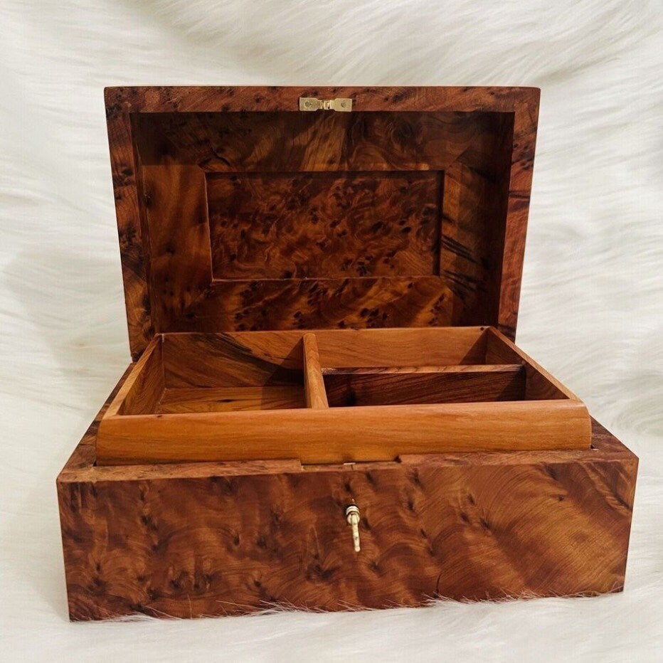 Lockable thuja burl wooden jewelry box holder with key Decorative Box,memory organizer,couples gift,decorative Wood Storage,keepsake