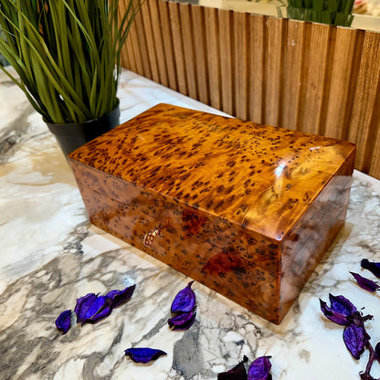 Gift Wooden Box,Lockable Luxury thuya burl wooden jewellery Box holder with key,Couples gift,Birthday,decorative wedding memory box