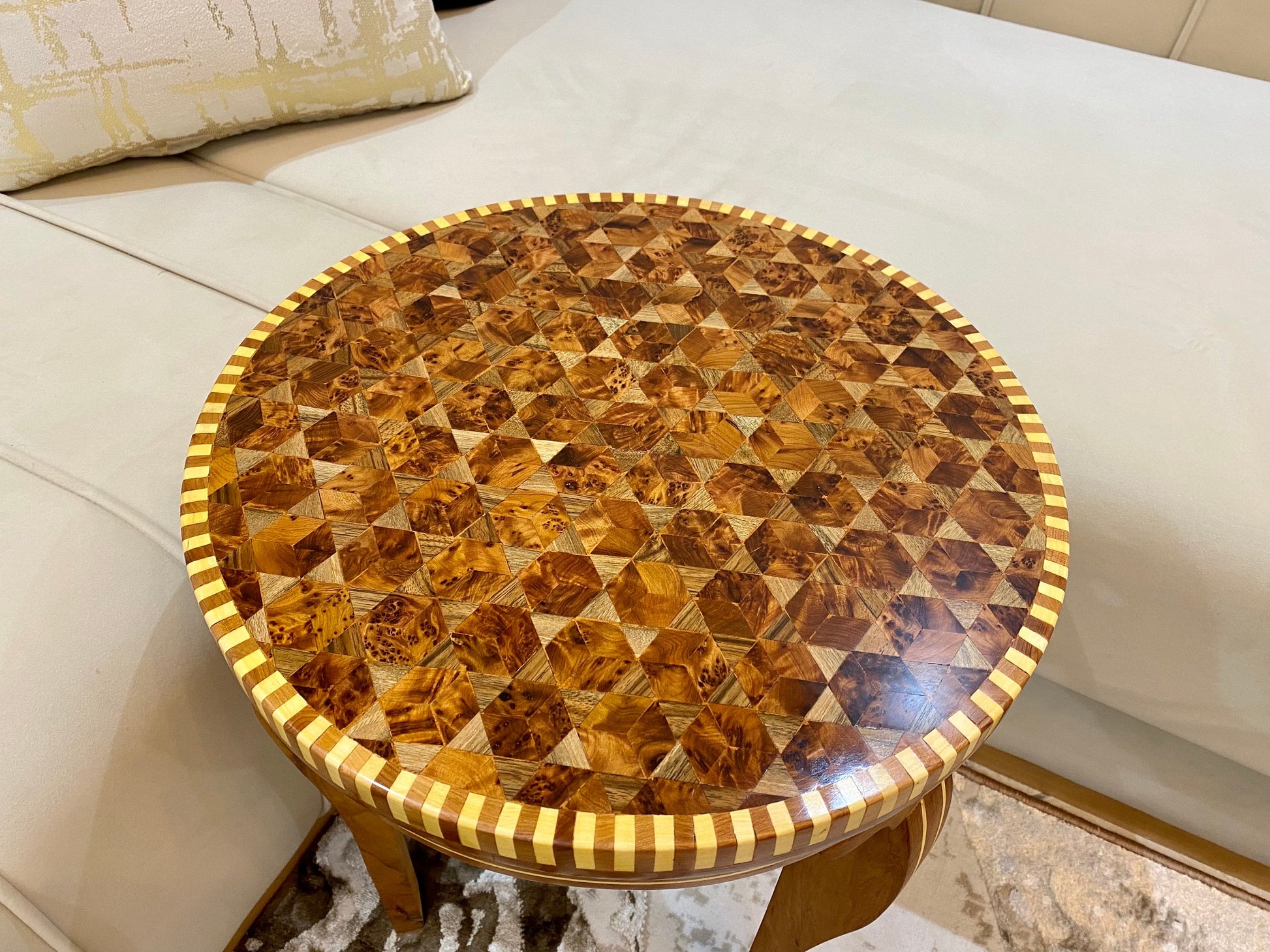 15"x15" Handmade Moroccan Hexagonal Mosaic Thuya Wood Table with Lemon and walnut Inlay,unique home decor living room,Berber Coffee table