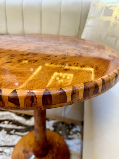 Handmade Moroccan coffee table,mcm round Wood Table with thuya Inlay,unique home decor living room,Berber teak side coffee table
