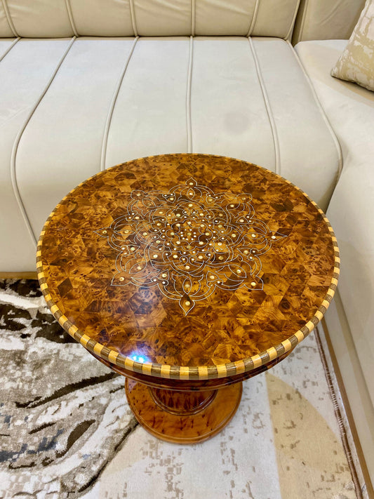15" Handmade Wood Table with Thuya,Lemon,walnut wood,mother of pearls and brass Inlay,unique home decor living room,Moroccan Coffee table
