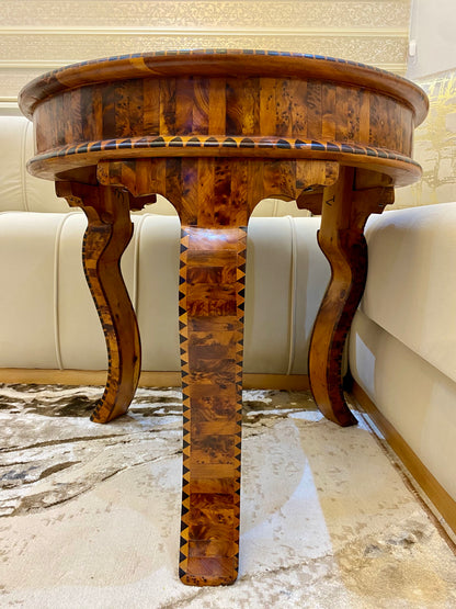 Mid Century Modern Round Coffee Table,Antique Exquisite Handcrafted coffee end Table,Morrocan thuya Wood Table inlay with mother of pearls