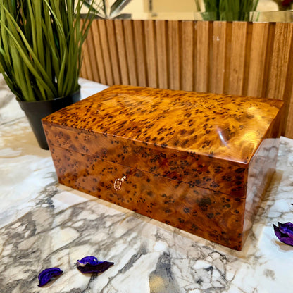 Gift Wooden Box,Lockable Luxury thuya burl wooden jewellery Box holder with key,Couples gift,Birthday,decorative wedding memory box