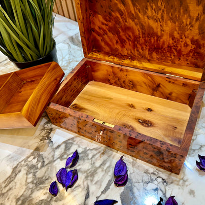 Gift Wooden Box,Lockable Luxury thuya burl wooden jewellery Box holder with key,Couples gift,Birthday,decorative wedding memory box