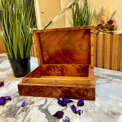 Unique Engragement Box,thuya burl wooden jewellery Box storage,walnut,cedar,mother of pearls inlay,Birthday,wedding box,bridesmaid gift box