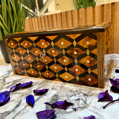 Lockable Wooden Stash Box,Solid Jewelry Box,Thuya Burl wooden Box,Keepsake wood Storage Inlaid with Mother of pearls,engagement gift box