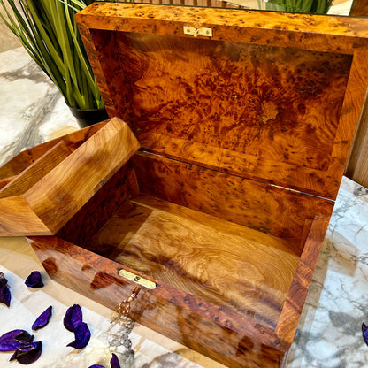 Moroccan jewellery Box,large lockable thuya wooden burl Jewelry Box organizer with key,Christmas Couples gift,wedding wood memory box