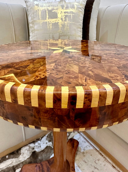 Handmade Moroccan coffee table,mcm round Wood Table with Lemon and thuya Inlay,unique home decor living room,Berber teak side coffee table